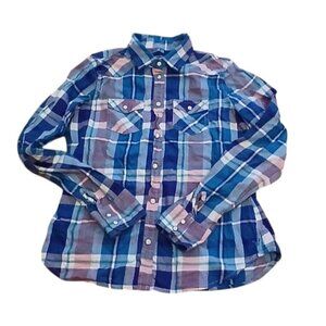 American Eagle Outfitters Blue & Pink Plaid Snap-Up Shirt M 2012